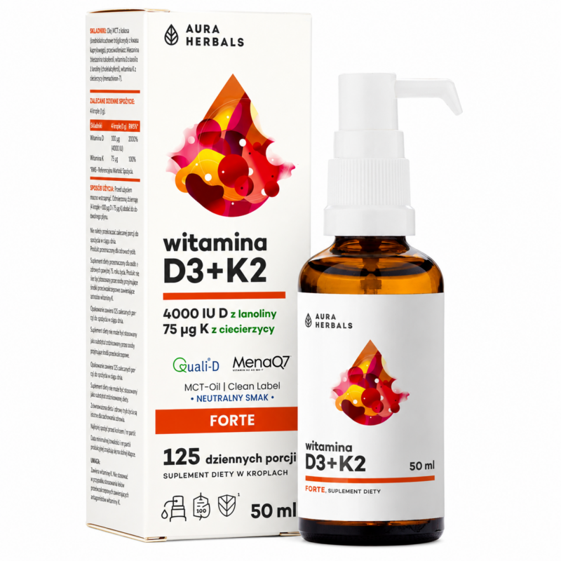 Witamina D3+K2 4000 IU 50 ml AuraHerbals ekogo